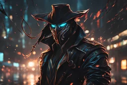 Pyke venom in 8k solo leveling shadow artstyle, pirate them, mask, close picture, rain, neon lights, intricate details, highly detailed, high details, detailed portrait, masterpiece,ultra detailed, ultra quality