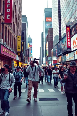 pop art pixels 1000 images youtuber with cameras attached walking thrigh crazy city
