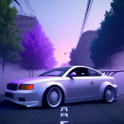 place where u wash a car, street view, sun set , unity, scriptable render pipeline , lighting , volumetric , global illumination, fog , purple tone.