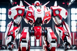 big robot with red and white color schemes, in the style of fairy academia, hard-edge style, agfa vista, dynamic pose, oshare kei, hurufiyya, rtx, close picture, intricate details, highly detailed, high details, detailed portrait, masterpiece,ultra detailed, ultra quality