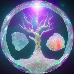 hedjuk,Tree of Life, crystal city crystalline in the sky, renderin, room, cosmic, opalescent, 100mm, opalescent, gemstones, crystals, object, other worldly,water, cristal rock ,bright, ice backg