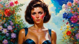beautiful girl ,mugshot, Planet of the Vulcans, multicolored, large, floral designs, atmospheric, beautiful, oil painting by Frank Frazetta, 4k UHD, Photorealistic, professional quality