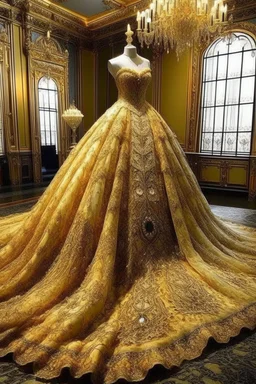 a very royal near easten golden luxurious and big wedding dress