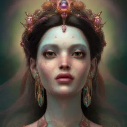 beautiful goddess, wearing gown of gemstones | fantasy, hyper-detailed, accurate anatomy, symmetrical facial features, sharp focus, volumetric lighting, 16k | karol bak, yoshitaka amano, tom bagshaw, aurora, zbrush cel-shaded, cgsociety | ethereal beautiful astral vaporwave storybook illustration, dark fantasy