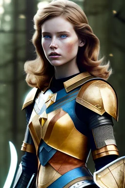 ultrarealistic, Sofia Buttela, ruined city,__skimpy fantasy armor__, no star, __angles__, 18 year old woman, strikingly beautiful,ginger hair, _colour_, (pale __skincolor__ skin:1.2), __camera__, _hair_, detailed face and eyes, medium breasts, fantasy theme, freckles, dynamic pose, resolved expression, __accessory__, strappy outfit, (straps:1.1), sword in scabbard on left hip, (buckles, buttons, snaps, rings:1.0), haltertop style breastplate, detailed eyes, plump lips