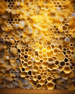 virtual photo wallpaper with honeycombs, beautiful yellow background, false windows and pseudo-lights