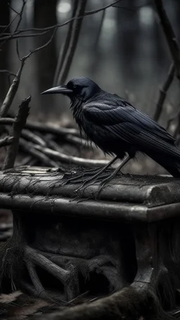black vein, human veins, mixing together a lot of them, like a forest, big and small veins a lot of them, a crow standing on an old piano