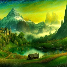 Epic Drawing of scenery of The LOTR estilo Van Gogh 4k