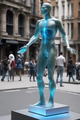 статуя на улице, Голографический дисплей: Демонстрация трёхмерных моделей научных объектов (молекул, анатомии человека, планет), с которыми можно взаимодействовать при помощи жестов.