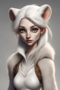 Weasel furry human girl. White fured skin.