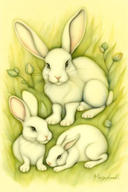 in style, Maggie Vandewall, creates graphite drawings and watercolor paintings. rabbits, animals and enchanted nature scenes. With a passion for the organic world, storybook.