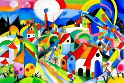 A white village with windmills painted by Wassily Kandinsky