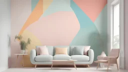a living room with a couch and a wall mural, modern pastel colours, geometric wallpaper, pastel colours overlap, nordic pastel colors, pastel colourful 3 d, abstract wallpaper design, wallpaper design, abstract geometric, pastel colors only, colourful pastel, pastel bright colors, pastel colours, saturated pastel colors, pastel color theme, rich pastel colors, colorful pastel, pastel soft colors