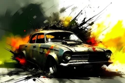 car explosion, punk car, paint markings, concept art
