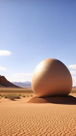 Giant egg resting on desert