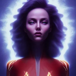 Dark Phoenix, X-Men , Jean Gray. hyperfantastic,hyperscifi,unreal engine.best colours,deep purple . fire theme .blue neon smoke.cinamatic,full cinematic lights.beautiful body details,beautiful face details,8k,