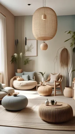 A room with soft colors, natural elements, and a serene ambiance for relaxation.