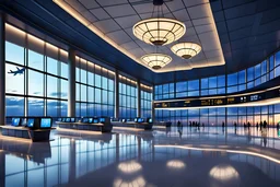 ночь холл за стеклянными большими окнами во всю стену аэропорт фото реалистичность 4к