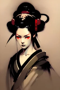 portrait of geisha, dramatic lighting, illustration by Greg rutkowski, yoji shinkawa, 4k, digital art, concept art, trending on artstation
