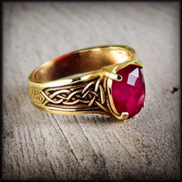 ruby ring with braided gold, celtic ring, nordic ring, viking ring, engraved carved band, runes, men's jewellery