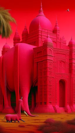 A magenta magical Arabian elephant palace painted by designed in ancient Egyptian hieroglyphics painted by Caspar David Friedrich