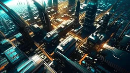 hyper futuristic cityscape bird's eye view