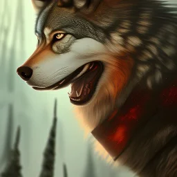 wolf, fire, forest, red, masterpiece, expert, 8K, hyperrealism, sharp focus, cinematic lighting, brown