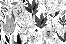 Portrait of simple geometric monochromatic flowers and leaves with white background by generative AI