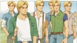 George is estimated to be 20 years of age (as of Broken Sword 1). His trademark appearance consists of blond hair, cut short in the back but left long in the front, as well as jeans with incredibly deep pockets and a blue-green jacket over a white t-shirt.