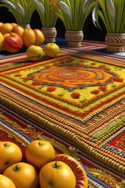 closeup photo persian rug with mango fruits ornament 3d