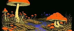 Violet marshlands with toxic glowing mushrooms Katsushika Hokusai