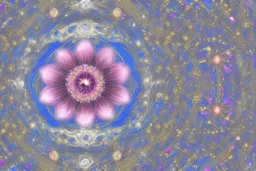 only one cosmic white an gold crystal flower in blue and pink cosmos