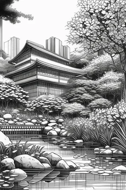 Tokyo garden in Spring abstract pencil black and white STYLE OF HIROKU OGAI