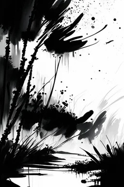 art background, nature scene brush strokes, black white