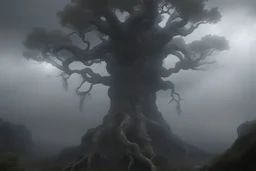 monster tree of a nightmare ten miles high and six foot deep, hyper photorealistic, hyper detailed dark art color, high resolution, fog, octane render, tilt shift, HDRI Environment