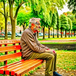 The figure of a man in a park sitting on a bench, thinking about complex issues.