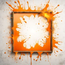 Hyper Realistic Light-Orange Grungy-Splatter-Frame With Glowing-Golden Embers on Grungy Retro-Jet-White-Wall-Background.