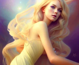 Portait of a beautiful young sensual white woman in a short dress, alluring, manly god of love. flowing hair. Bright eyes. Fit. Artgerm, WLOP, Mucha, G-host Lee, Ross Tran. intricately detailed trending on Artstation colors, realism sunshine yellow rays radiant magnificent light fantastic astral aurora colorful