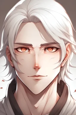 portrait of a guy with white hair or brown eyes in Japanese anime style