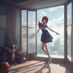 Anime, female student studying under window, lesson, perfect face, cool face, ultra detail, unreal engine 5, cinema4d, sun light, studio lighting --ar 1:1 --v 4