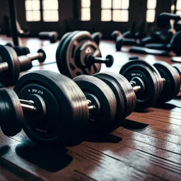 Dumbbells on the floor in a gym