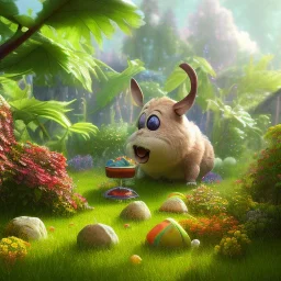 pixar style, volumetric summer garden environment and background, realistic painting of steak burger, looking excited, volumetric lighting, dramatic lighting, detailed digital painting, extreme dense and fine fur, anime, ornate, colour-washed colors, elegant, small minutiae, tiny features, particulars, centered, smooth, sharp focus, renderman gofur render, 8k, uhd, detailed eyes, realistic shaded volumetric lighting, sunlight caustics, backlight, centered camera view