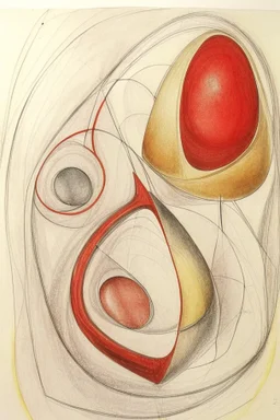 Pencil drawing and watercolour by Barbara Hepworth red grey and gold