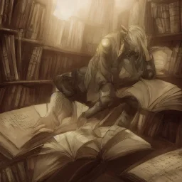 half body shot of calm elf with white hair in brown suit reading a legendary book, fantasy character, somber, gloomy lighting, epic perspective, trending on artstation