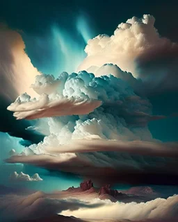 Phantasy landscape with dramatic cloud in ecru color