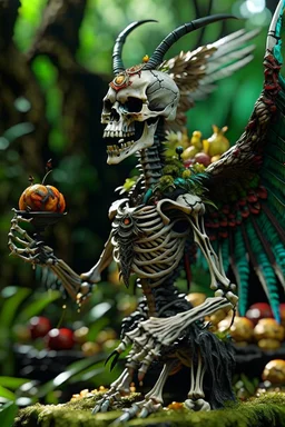 terrifying winged angel lich skeleton dragon with rattle snake head in deep swampy jungle breathing magical fruit soup, in the style of fantasy movies, photorealistic, shot on Hasselblad h6d-400c, zeiss prime lens, bokeh like f/0.8, tilt-shift lens 8k, high detail, smooth render, unreal engine 5, cinema 4d, HDR, dust effect, vivid colors