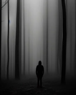 Sad person, greyscale, forest, cloudy, midnight