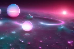 Blue waves on alien planet pink radiation solar system