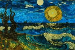 A big blue island on the ocean painted by Vincent van Gogh