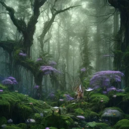 spirit animals surrounding a black robed figure in a beautiful forest, trees and flowers, 8k resolution, high-quality, fine-detail, iridescent, intricate, digital art, detailed matte, volumetric lighting, beautiful, illustration, 3D octane render, margaret weiss, brian froud, howard lyon, selina french, anna dittmann, annie stokes, lisa parker, greg rutowski,